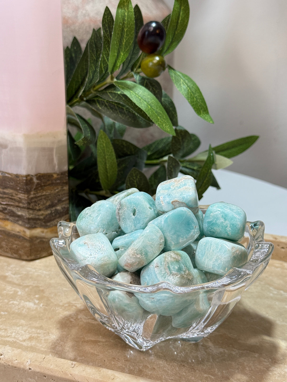 Caribbean Calcite tumble with ocean blue and sandy brown coloring