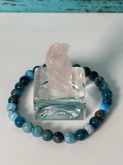 Gift Set: Blue Apatite Bracelet + Crystal Penguin Carving