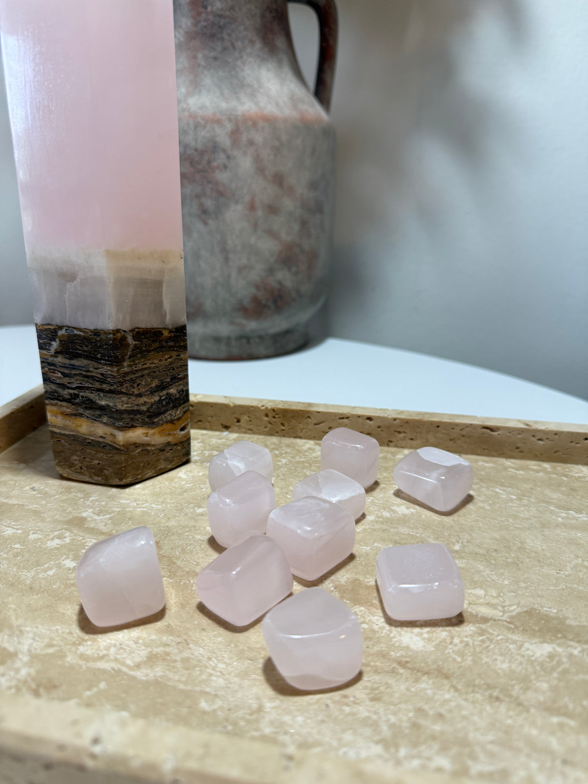 Mangano Calcite Tumbles • Soft Pink by Day • Brilliant Pink Under UV
