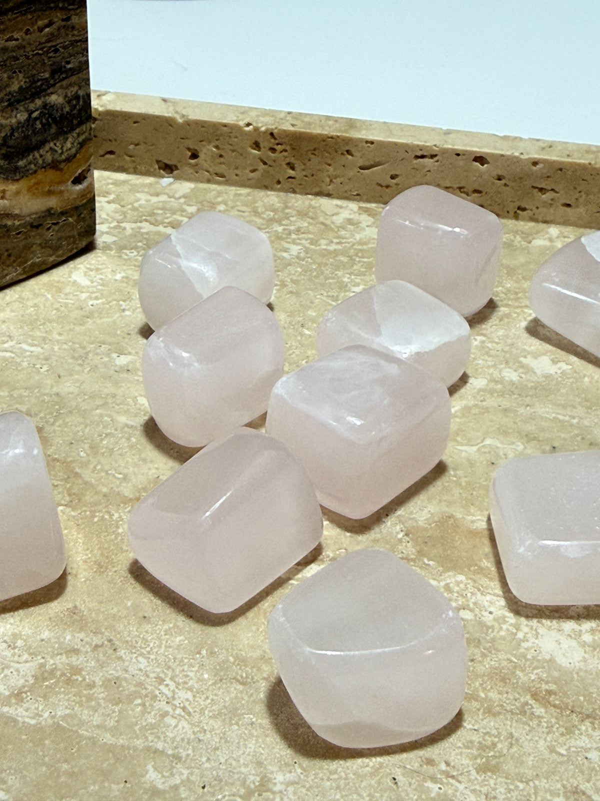 Mangano Calcite Tumbles • Soft Pink by Day • Brilliant Pink Under UV