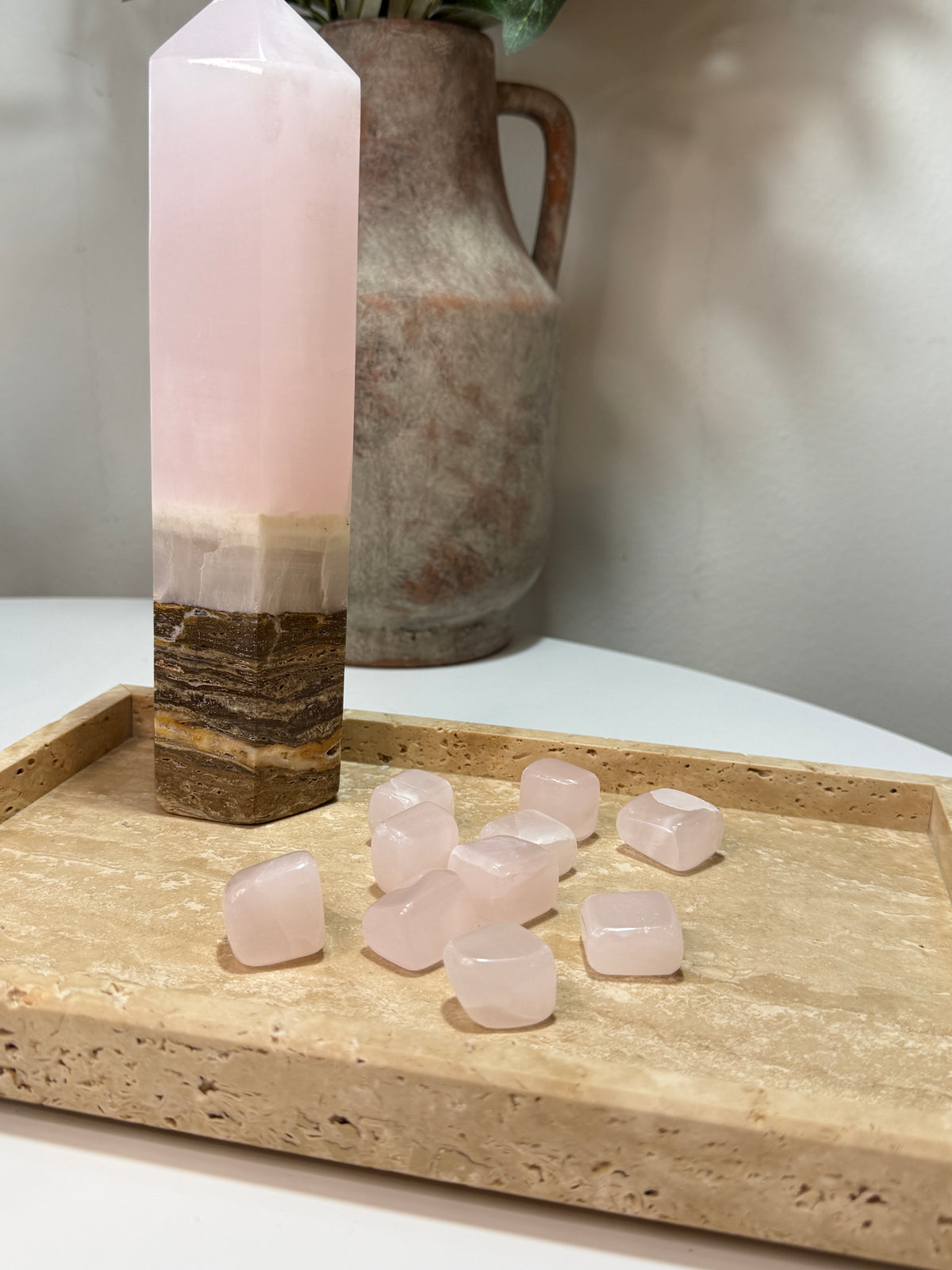 Mangano Calcite Tumbles • Soft Pink by Day • Brilliant Pink Under UV