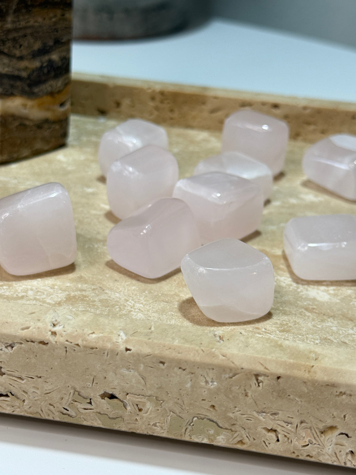 Mangano Calcite Tumbles • Soft Pink by Day • Brilliant Pink Under UV