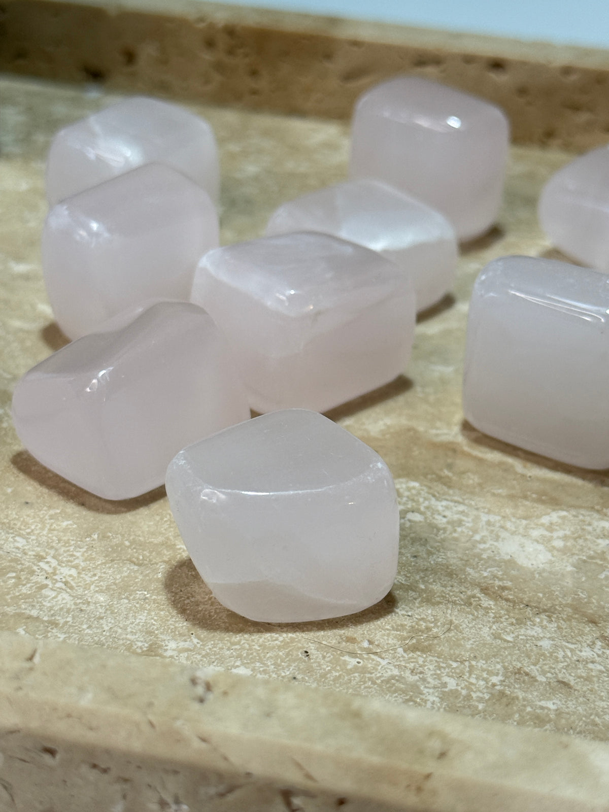 Mangano Calcite Tumbles • Soft Pink by Day • Brilliant Pink Under UV