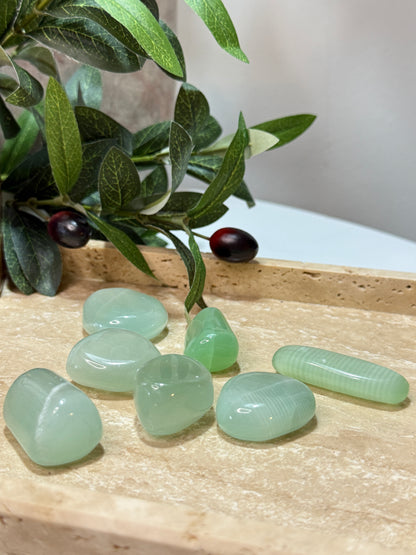Pistachio Calcite tumble with fresh green color and beautiful high polish